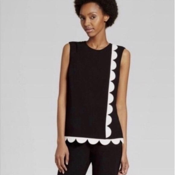 Black Tank Top with scallop Trim Size XS - Picture 1 of 7